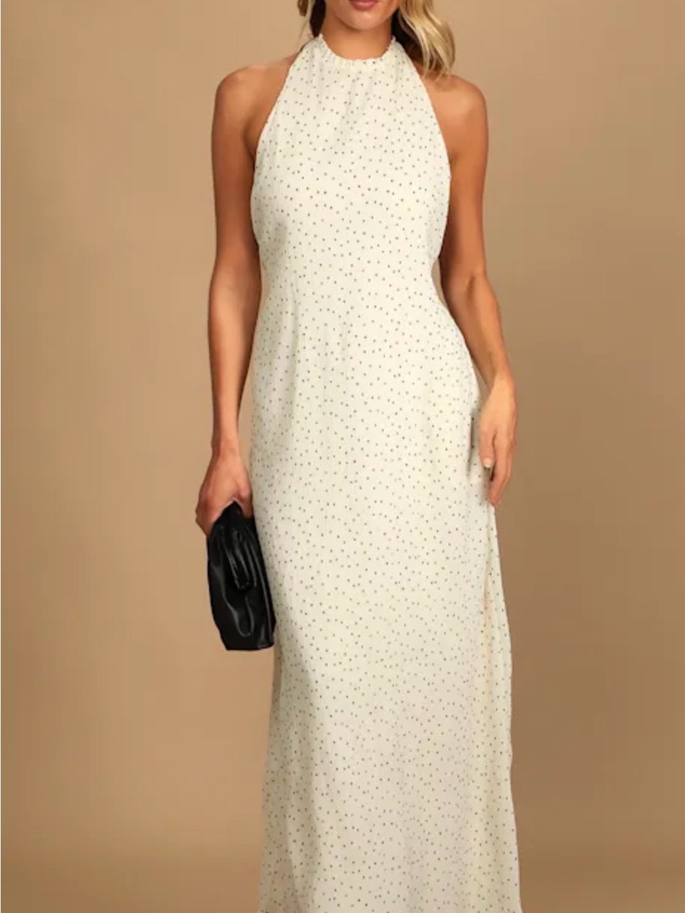 Lulu's Ivory Halter Maxi Dress with Tiny Dot Print
